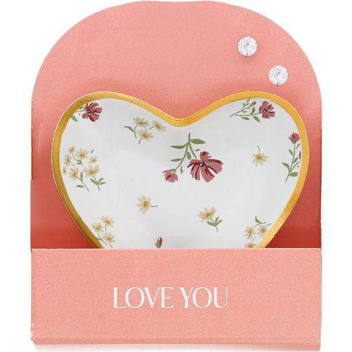 Picture of PETALS OF LOVE TRINKET DISH + 5MM ZIRCONIA EARINGS - LOVE YOU 2.5IN